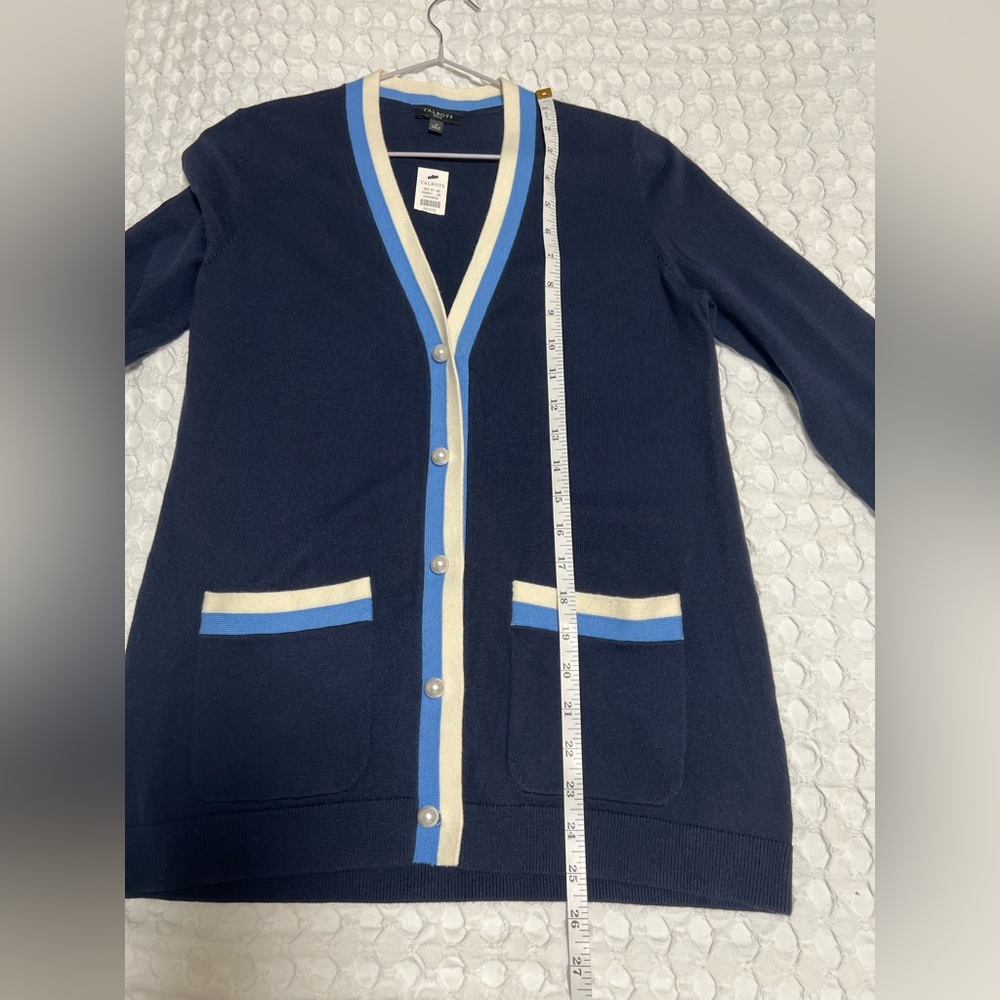 Talbots Navy Blue Soft Tipped Nautical Preppy Pearl Button Cardigan - Picture 8 of 9